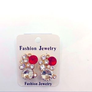 Earrings waterfall red and clear crystals  Pierced
